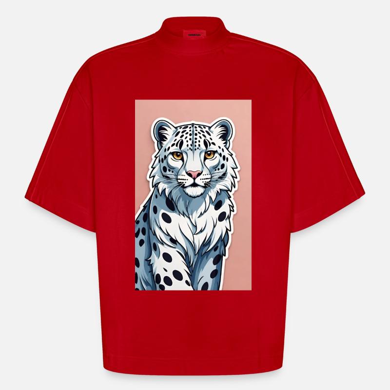 Snow Leopard | Leopard | Predator - Heavyweight Oversized Organic Boxy T-Shirt Made in EU - red