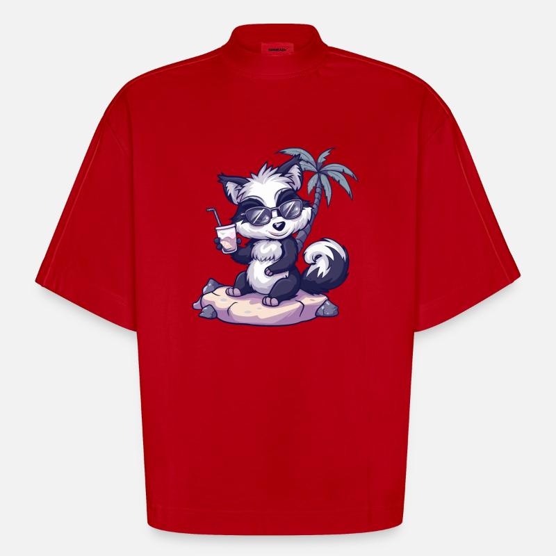 Stinktier Sommer Strand Comic - Heavyweight Oversized Organic Boxy T-Shirt Made in EU - Rot
