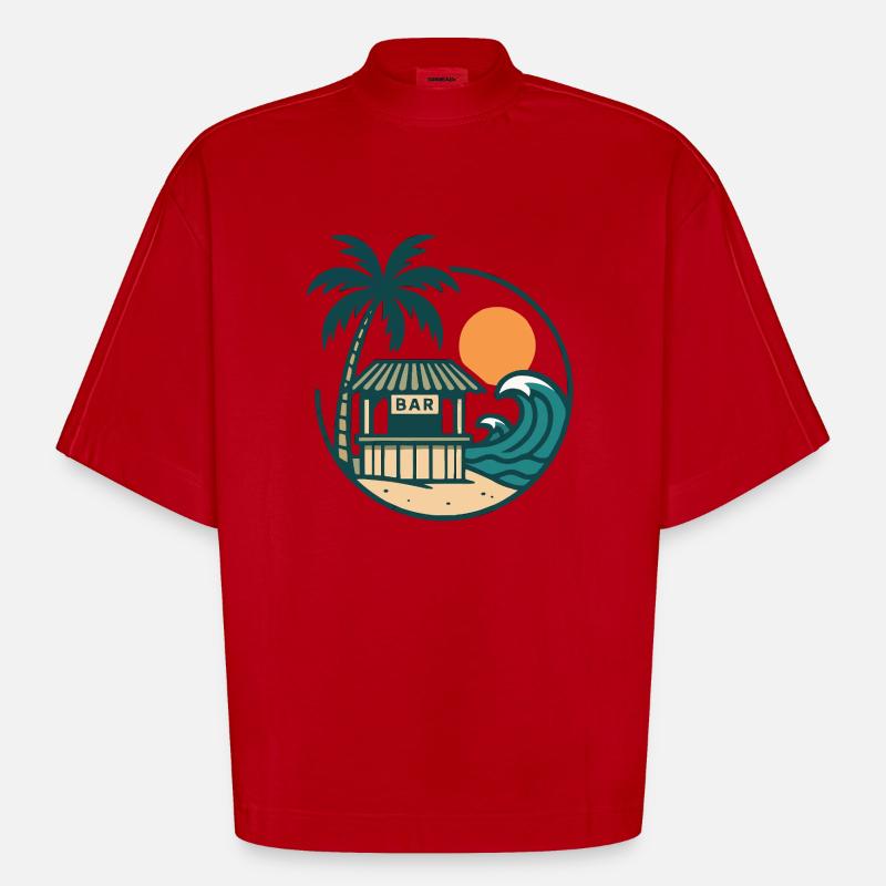 Bar de l’île de plage - T-shirt bio épais oversize Boxy fabriqué en UE - rouge