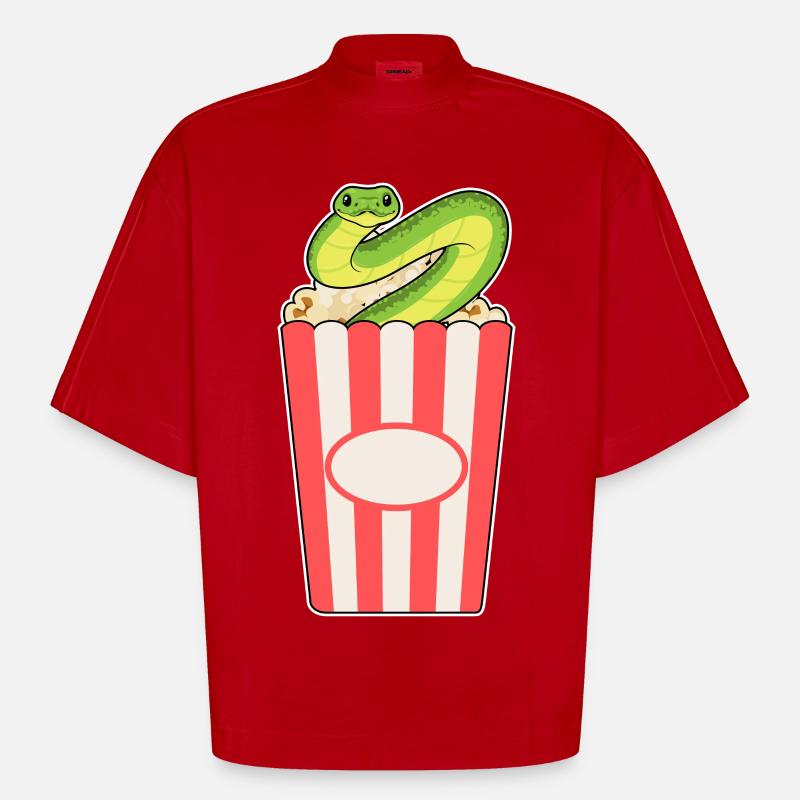 Schlange Popcorn - Heavyweight Oversized Organic Boxy T-Shirt Made in EU - Rot