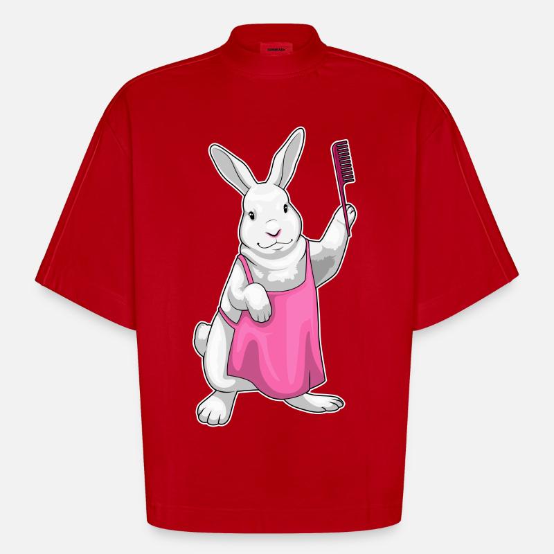 Peigne de coiffeur Bunny - T-shirt bio épais oversize Boxy fabriqué en UE - rouge