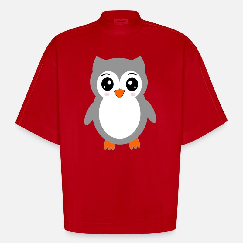 graue Eule - Heavyweight Oversized Organic Boxy T-Shirt Made in EU - Rot