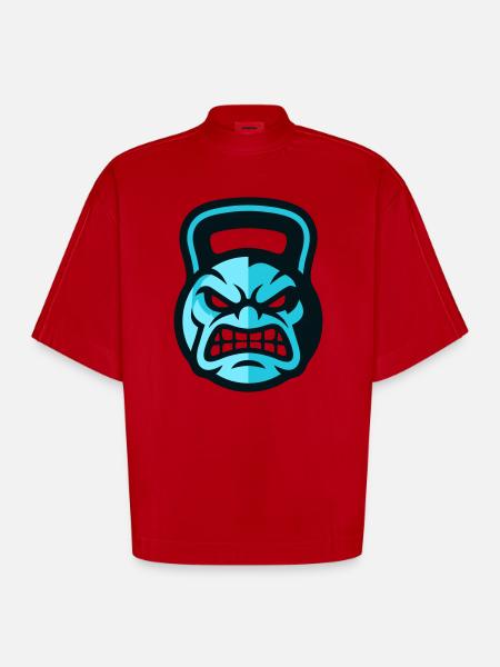 Workout Kettlebell Logo - Heavyweight Oversized Organic Boxy T-Shirt Made in EU - red