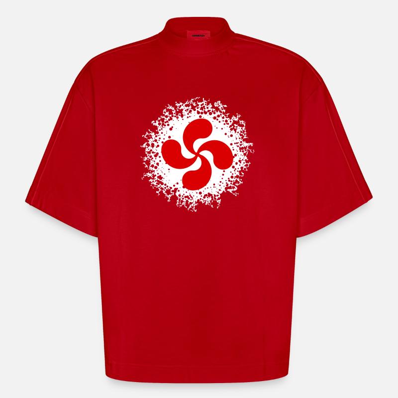 croix basque design 85 - T-shirt bio épais oversize Boxy fabriqué en UE - rouge