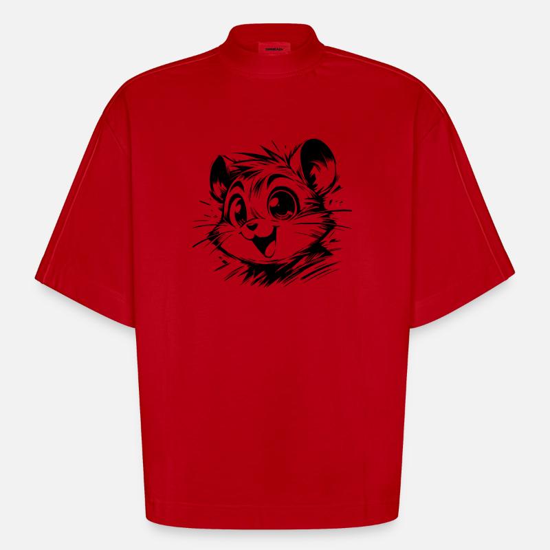 Dessins de hamster d’enfants joyeux - T-shirt bio épais oversize Boxy fabriqué en UE - rouge