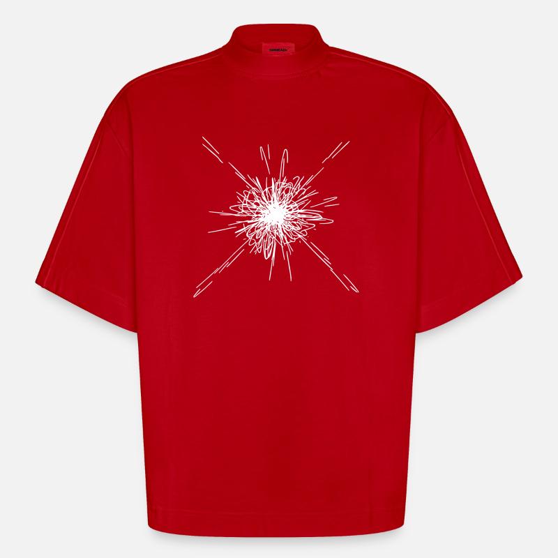 Mandala Explosion Lines Pattern - Heavyweight Oversized Organic Boxy T-Shirt Made in EU - red