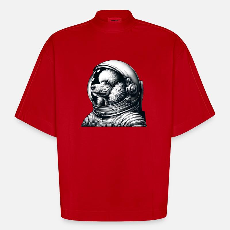 Caniche Astronaute Aventure Spatiale - T-shirt bio épais oversize Boxy fabriqué en UE - rouge