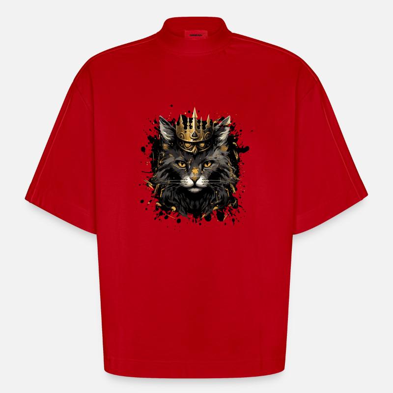 Couronne d’animal de chat - T-shirt bio épais oversize Boxy fabriqué en UE - rouge