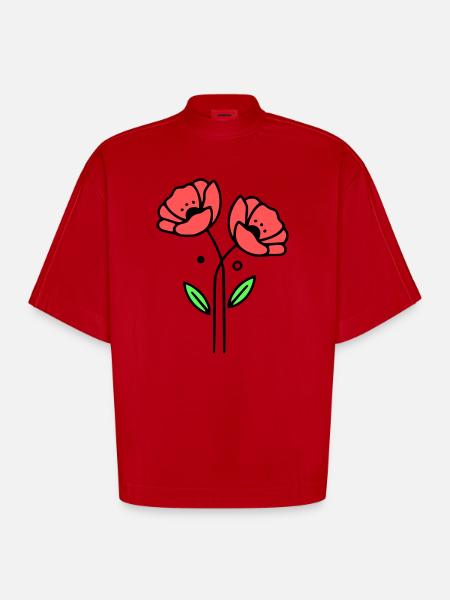 mohnblume-mohnblumen-minimalistisch-line-art-5 - Heavyweight Oversized Organic Boxy T-Shirt Made in EU - Rot