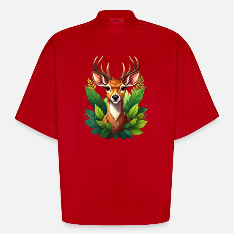 Ein Reh oder Hirsch im Wald - Heavyweight Oversized Organic Boxy T-Shirt Made in EU - Rot