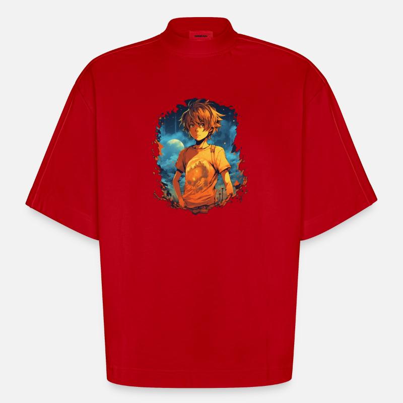 Garçon d’anime - T-shirt bio épais oversize Boxy fabriqué en UE - rouge