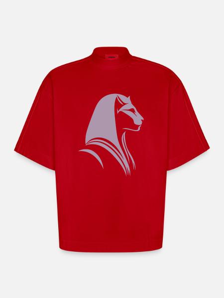 Chat Egypte Pharaon Silhouette - T-shirt bio épais oversize Boxy fabriqué en UE - rouge