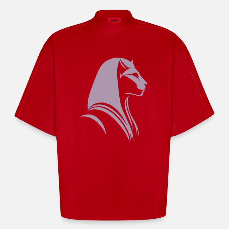 Chat Egypte Pharaon Silhouette - T-shirt bio épais oversize Boxy fabriqué en UE - rouge