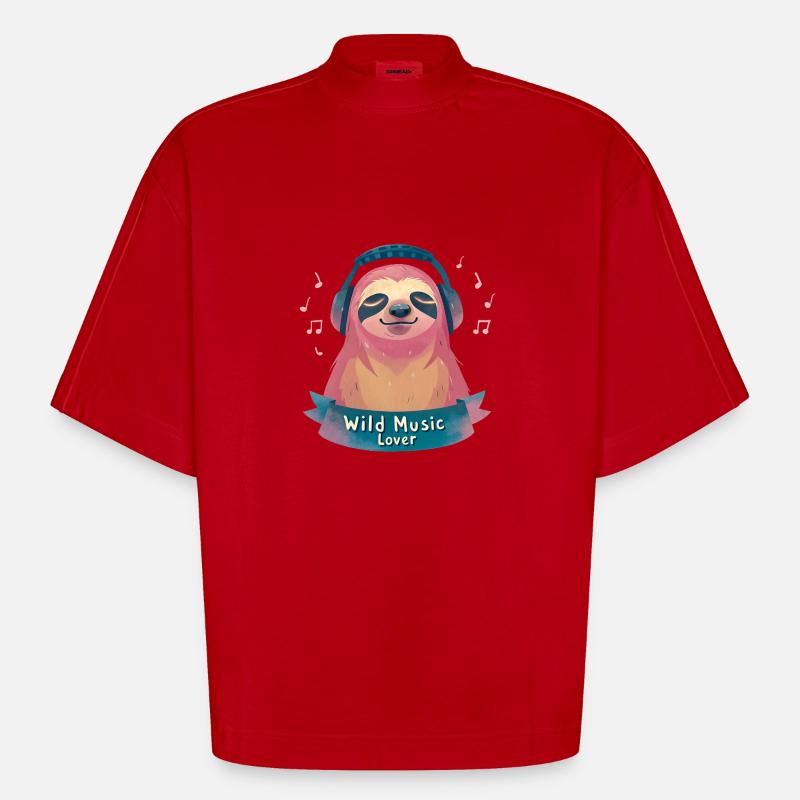 Faultier Musikliebhaber - Heavyweight Oversized Organic Boxy T-Shirt Made in EU - Rot