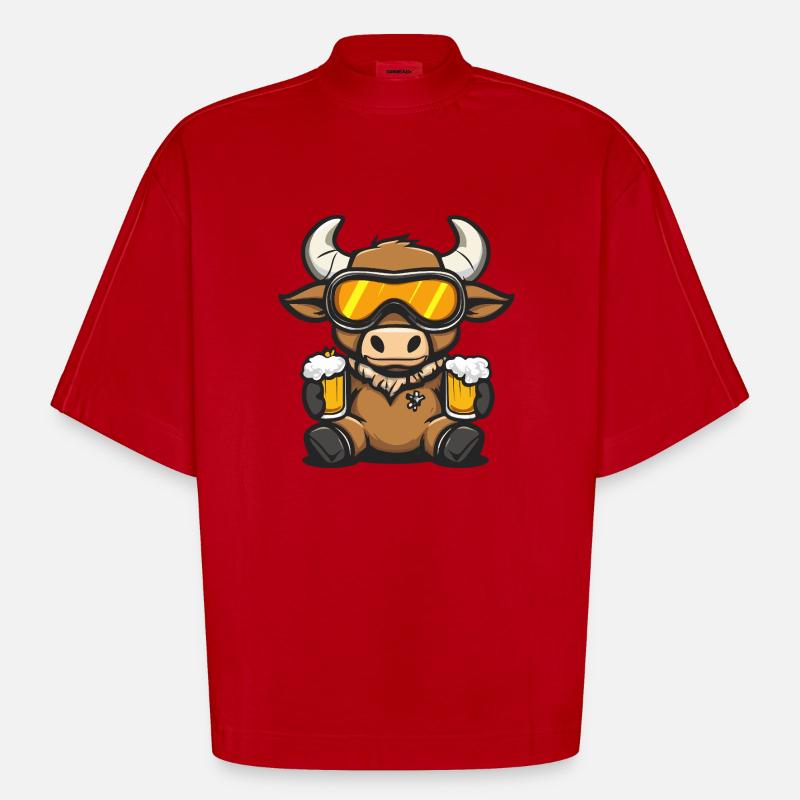 Stier Apres Ski Bier Comic - Heavyweight Oversized Organic Boxy T-Shirt Made in EU - Rot