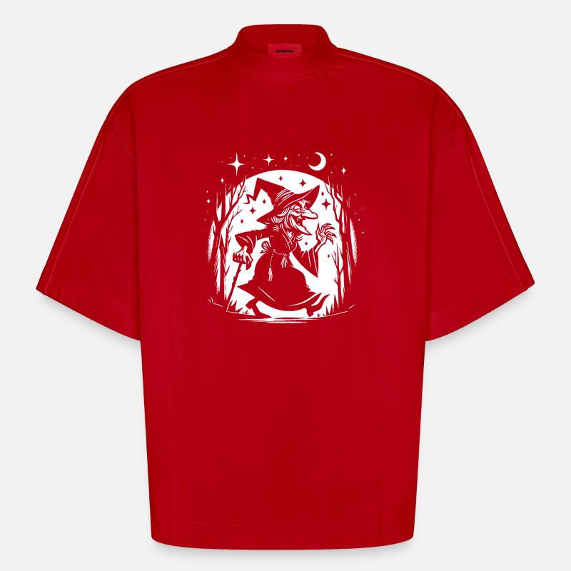 Funny Witch Design – Comic Fun - Heavyweight Oversized Organic Boxy T-Shirt Made in EU - red