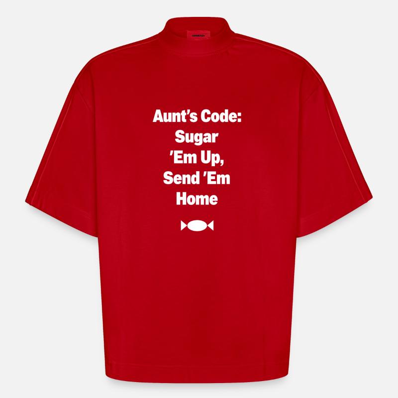 Aunt's Code Sugar Em Up - Heavyweight Oversized Organic Boxy T-Shirt Made in EU - red