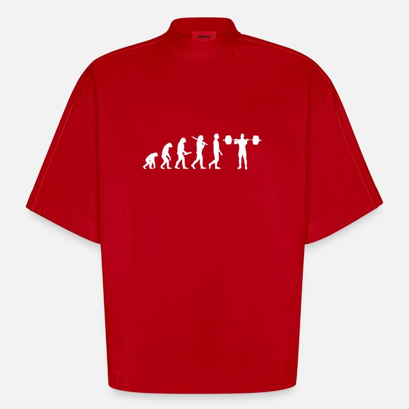 Haltérophilie Evolution - T-shirt bio épais oversize Boxy fabriqué en UE - rouge