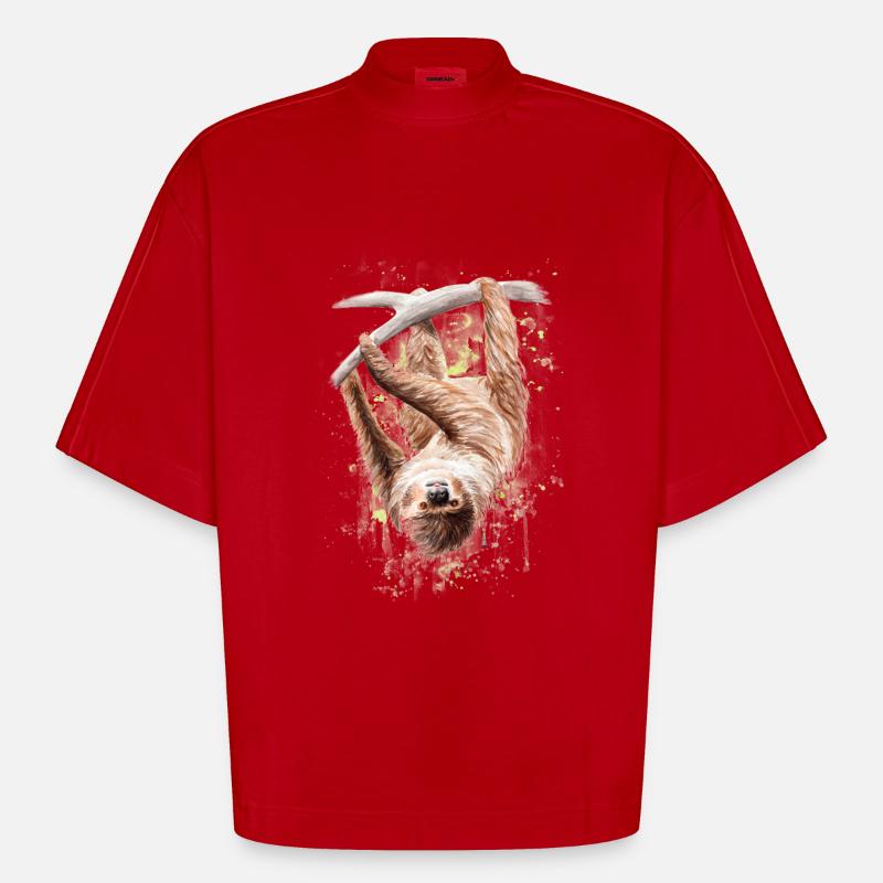 Faultier - Heavyweight Oversized Organic Boxy T-Shirt Made in EU - Rot