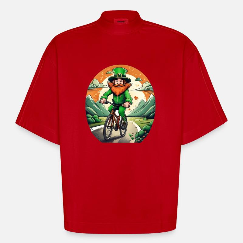 Vélo Trèfle de la Saint-Patrick - T-shirt bio épais oversize Boxy fabriqué en UE - rouge