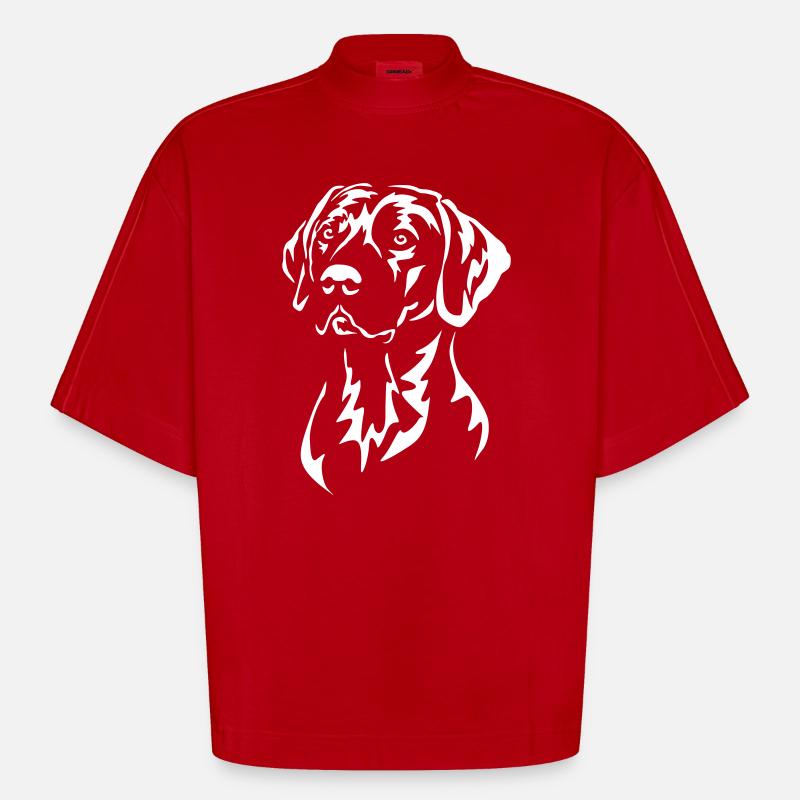 Rhodesian Ridgeback Head « Black Edition » - T-shirt bio épais oversize Boxy fabriqué en UE - rouge