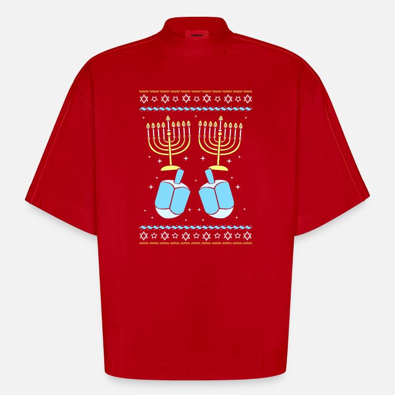 Hanoukka Hanoukka Hanoukka - T-shirt bio épais oversize Boxy fabriqué en UE - rouge