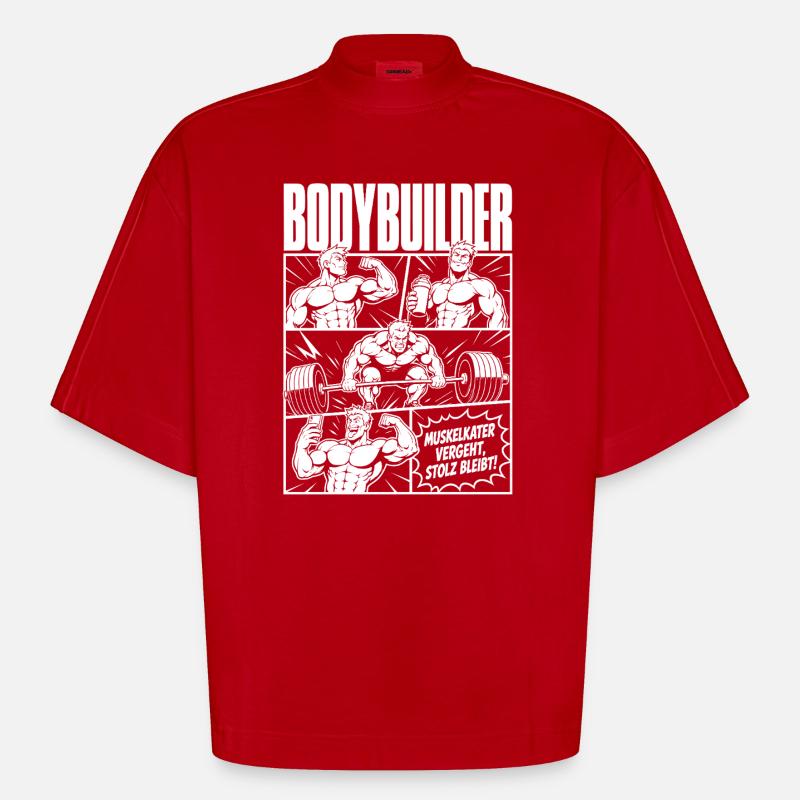Bodybuilder Training Comic Stolz - Heavyweight Oversized Organic Boxy T-Shirt Made in EU - Rot
