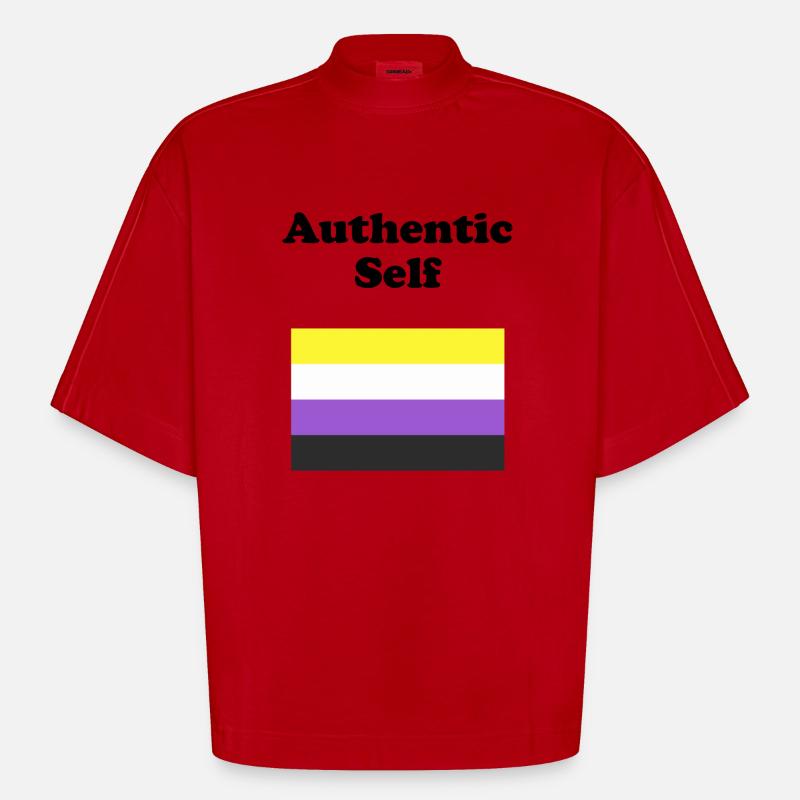 Non Binary Flag Authentic Self - Heavyweight Oversized Organic Boxy T-Shirt Made in EU - red