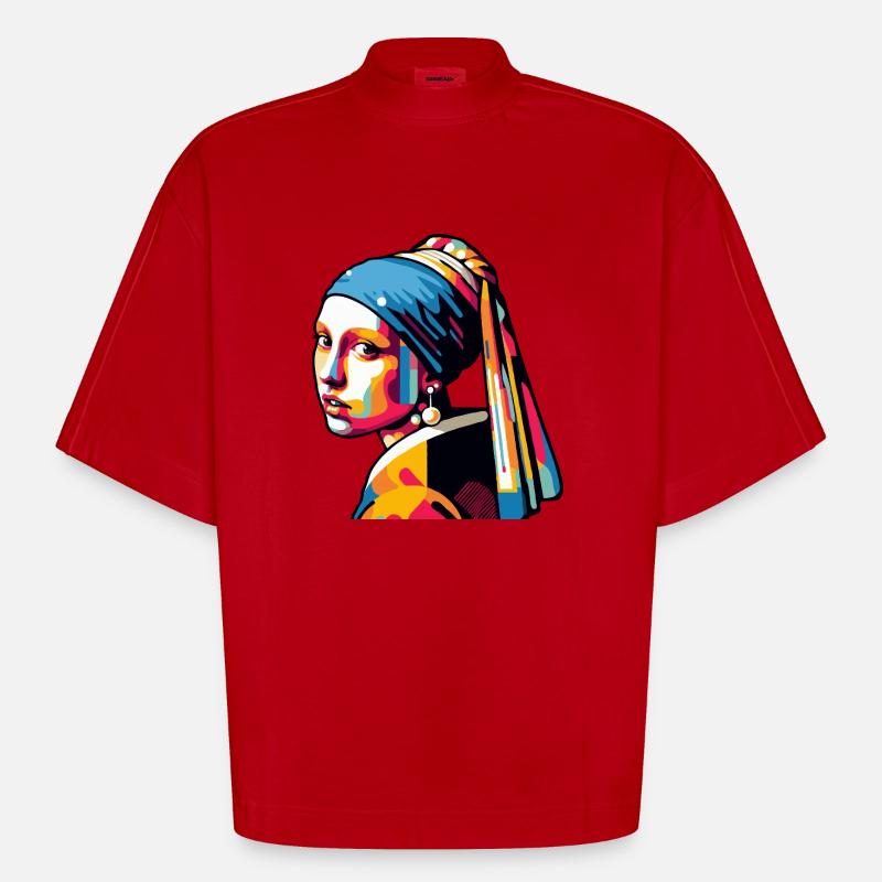 Mädchen mit Perlenohrring modern - Heavyweight Oversized Organic Boxy T-Shirt Made in EU - Rot