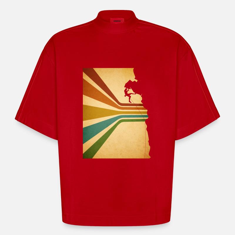 Escalade Rétro Mountain Graphique - T-shirt bio épais oversize Boxy fabriqué en UE - rouge