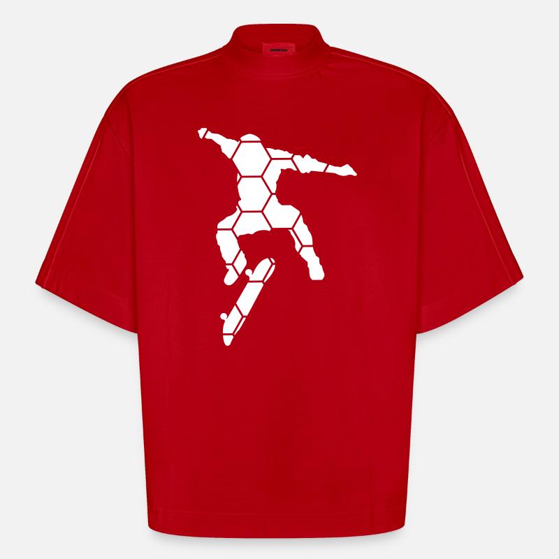 Skateboard-Silhouette mit Waben-Muster - Heavyweight Oversized Organic Boxy T-Shirt Made in EU - Rot