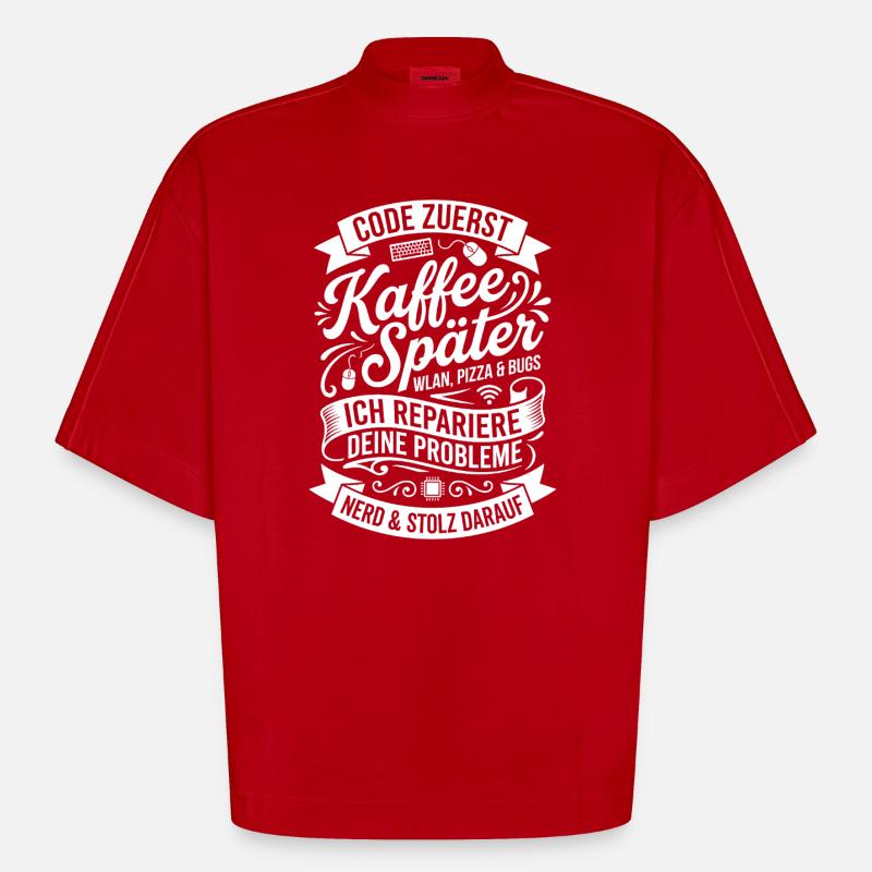 Code d’abord le café après - T-shirt bio épais oversize Boxy fabriqué en UE - rouge
