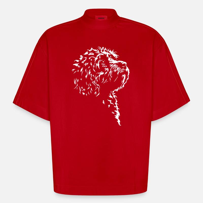 Cavapoo Silhouette Chien Wilsigns - T-shirt bio épais oversize Boxy fabriqué en UE - rouge