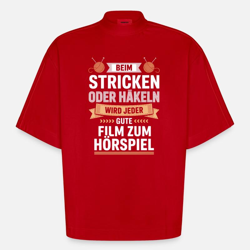 Beim Stricken Oder Häkeln: Hörspiel-Genuss - Heavyweight Oversized Organic Boxy T-Shirt Made in EU - Rot