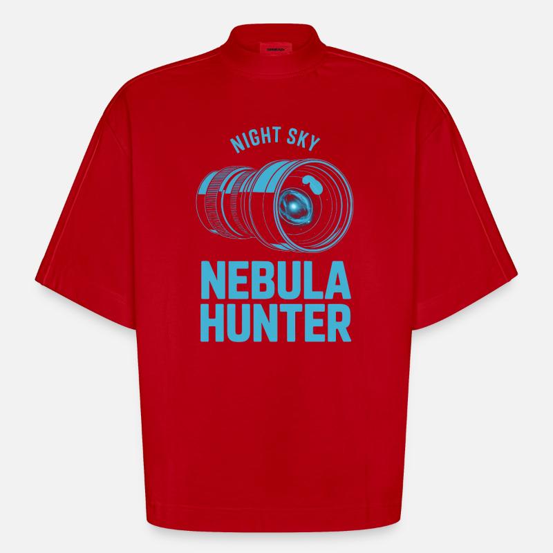 Nebula Hunter Night Sky Telescope Tee - Heavyweight Oversized Organic Boxy T-Shirt Made in EU - red