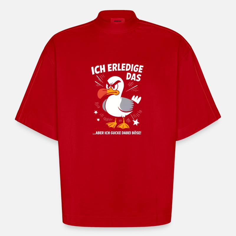 Möwe Seevogel Nen scheiss muss ich - Heavyweight Oversized Organic Boxy T-Shirt Made in EU - Rot