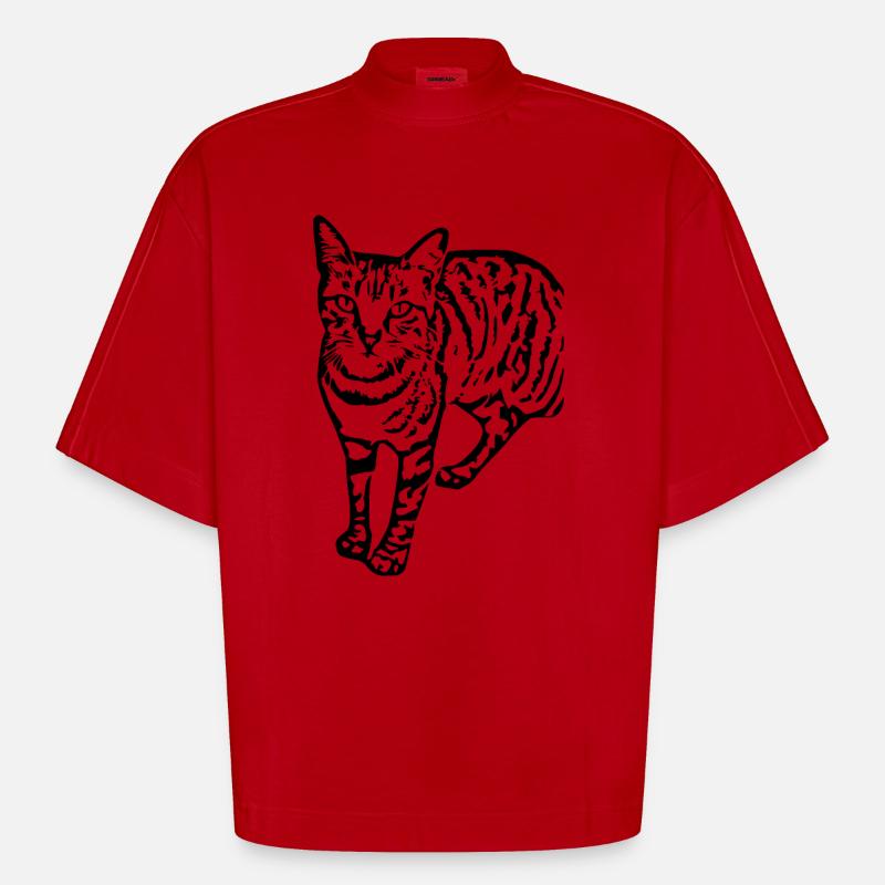 chat noir chat chaton doux cadeau de Noël - T-shirt bio épais oversize Boxy fabriqué en UE - rouge