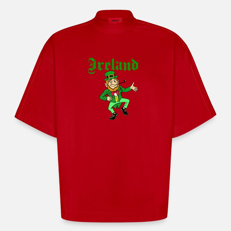 Irlande St Patrick Leprechaun - T-shirt bio épais oversize Boxy fabriqué en UE - rouge