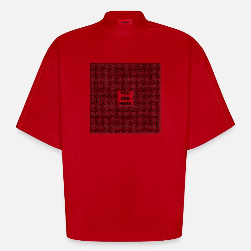 labyrinthe - T-shirt bio épais oversize Boxy fabriqué en UE - rouge