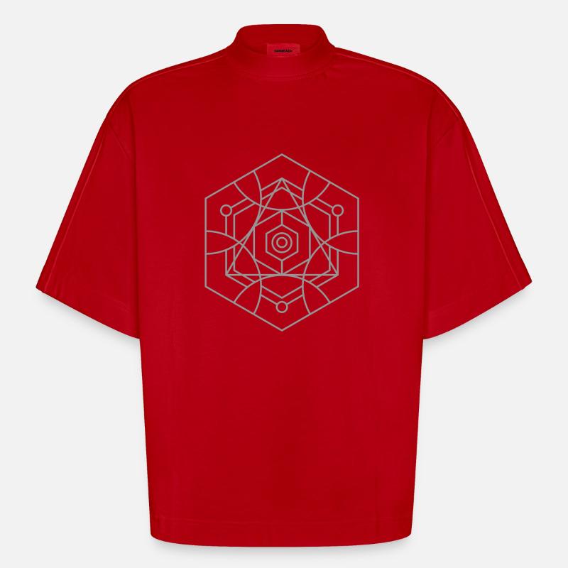 Sacred Geometry, Mandala, Cosmic Pattern - Heavyweight Oversized Organic Boxy T-Shirt Made in EU - red