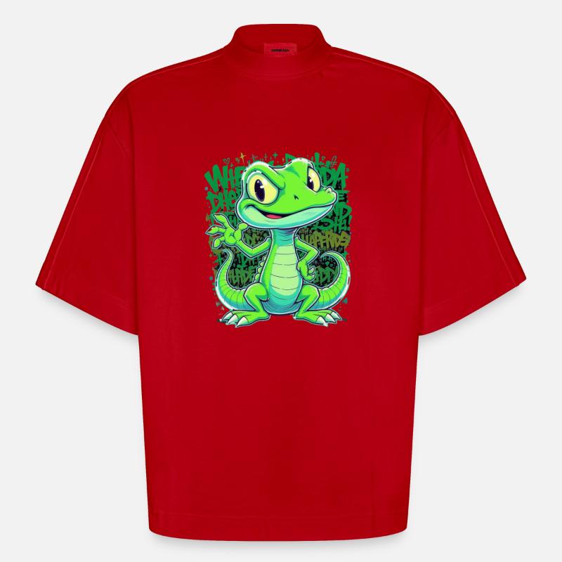 Fröhliche Echse – Witziger Comic Style - Heavyweight Oversized Organic Boxy T-Shirt Made in EU - Rot
