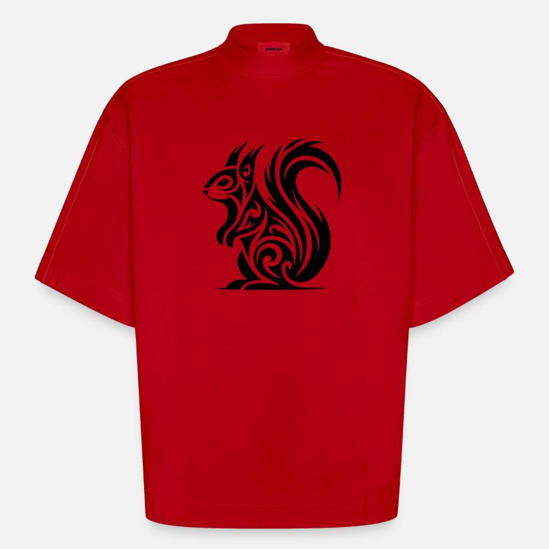 Süsses Eichhörnchen in Tattoo Style - Heavyweight Oversized Organic Boxy T-Shirt Made in EU - Rot