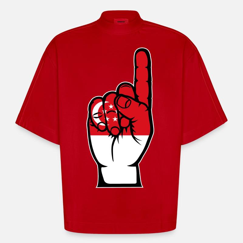 Drapeau de Singapour numéro 1 - T-shirt bio épais oversize Boxy fabriqué en UE - rouge