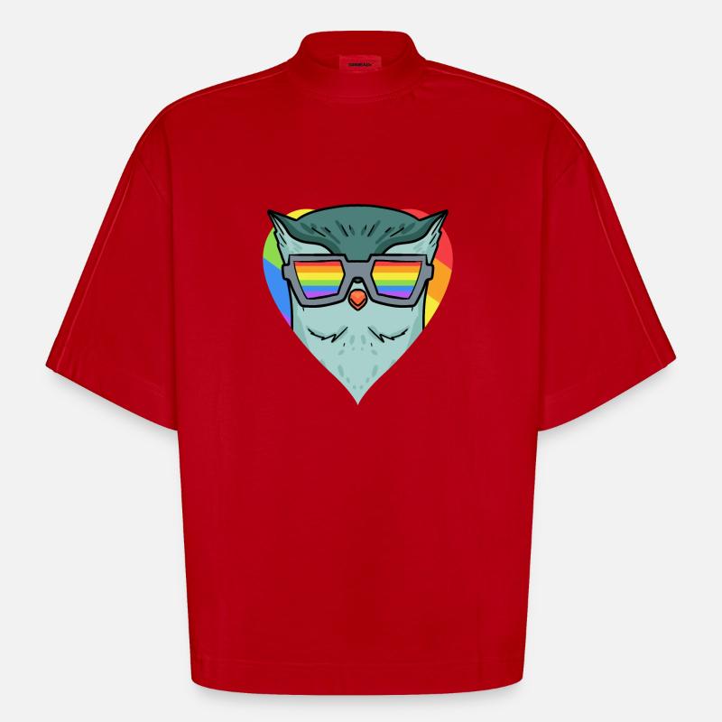 LGBT Tier Eule Regenbogen - Heavyweight Oversized Organic Boxy T-Shirt Made in EU - Rot