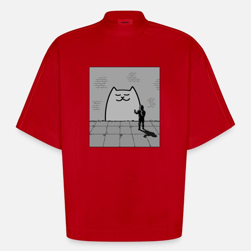 Schläfrige Katze - Heavyweight Oversized Organic Boxy T-Shirt Made in EU - Rot