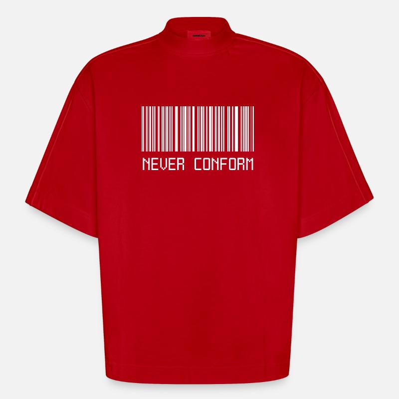 Code-barres jamais conforme - T-shirt bio épais oversize Boxy fabriqué en UE - rouge