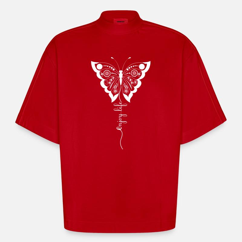 Papillon floral Script - T-shirt bio épais oversize Boxy fabriqué en UE - rouge