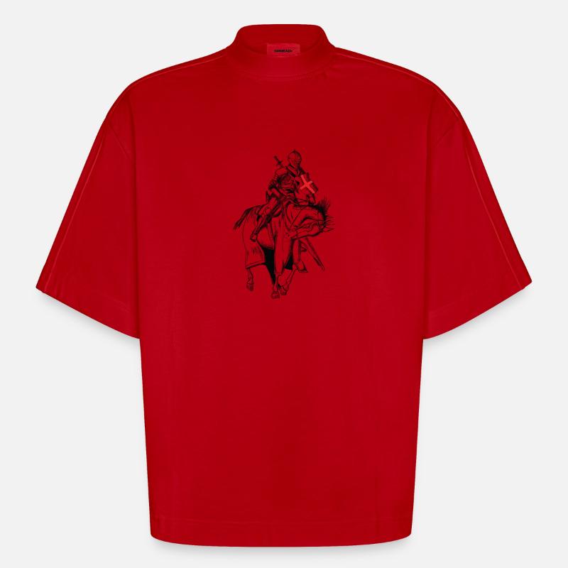 Chevalier - Croisé - Chevalier - Épée - T-shirt bio épais oversize Boxy fabriqué en UE - rouge
