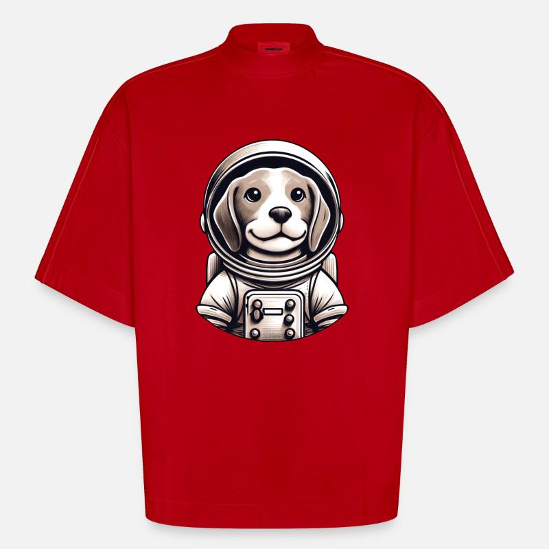 Aventure spatiale de l’astronaute Beagle - T-shirt bio épais oversize Boxy fabriqué en UE - rouge