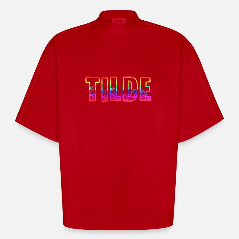 tilde rs rainbow - Heavyweight Oversized Organic Boxy T-Shirt Made in EU - red